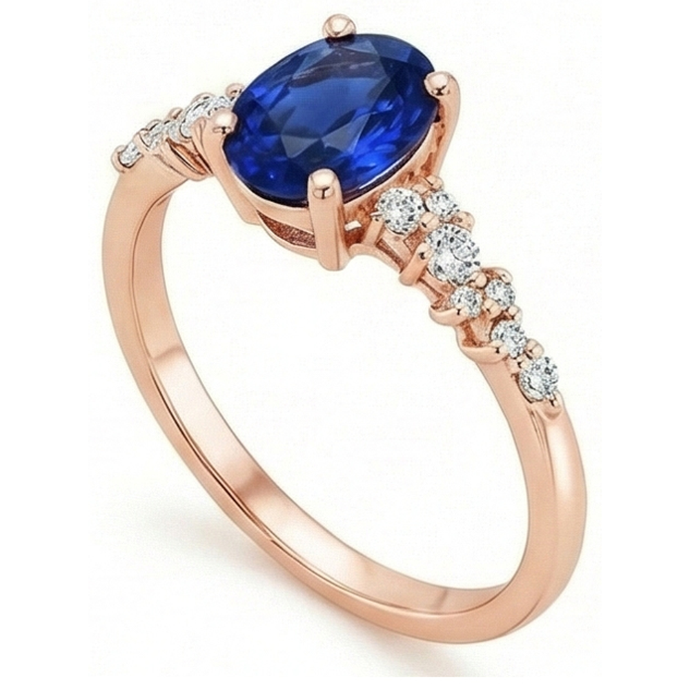 Edelstein-Solitärring mit Natürlicher Diamant ( nicht im Labor gezüchtet )akzenten Blauer Saphir 4 Karat