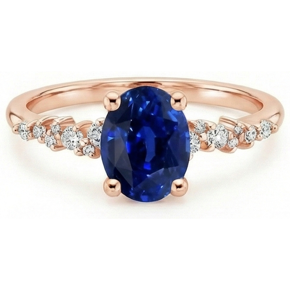 Edelstein-Solitärring mit Natürlicher Diamant ( nicht im Labor gezüchtet )akzenten Blauer Saphir 4 Karat
