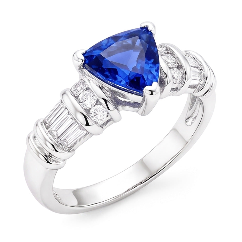 Edelstein Trillion Saphir Ring Baguette & Runde Natürlicher Diamant ( nicht im Labor gezüchtet )en 2,50 Karat