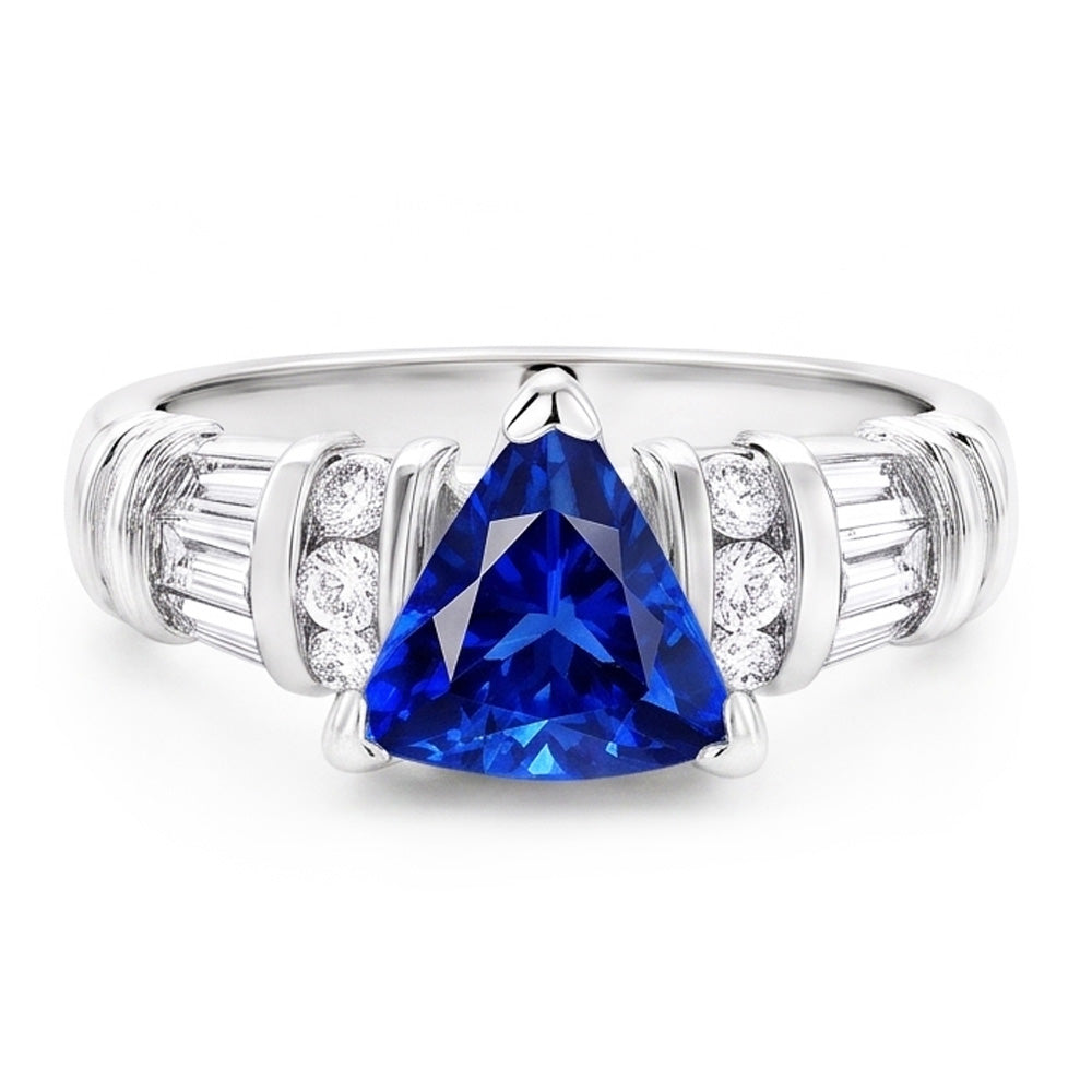 Edelstein Trillion Saphir Ring Baguette & Runde Natürlicher Diamant ( nicht im Labor gezüchtet )en 2,50 Karat