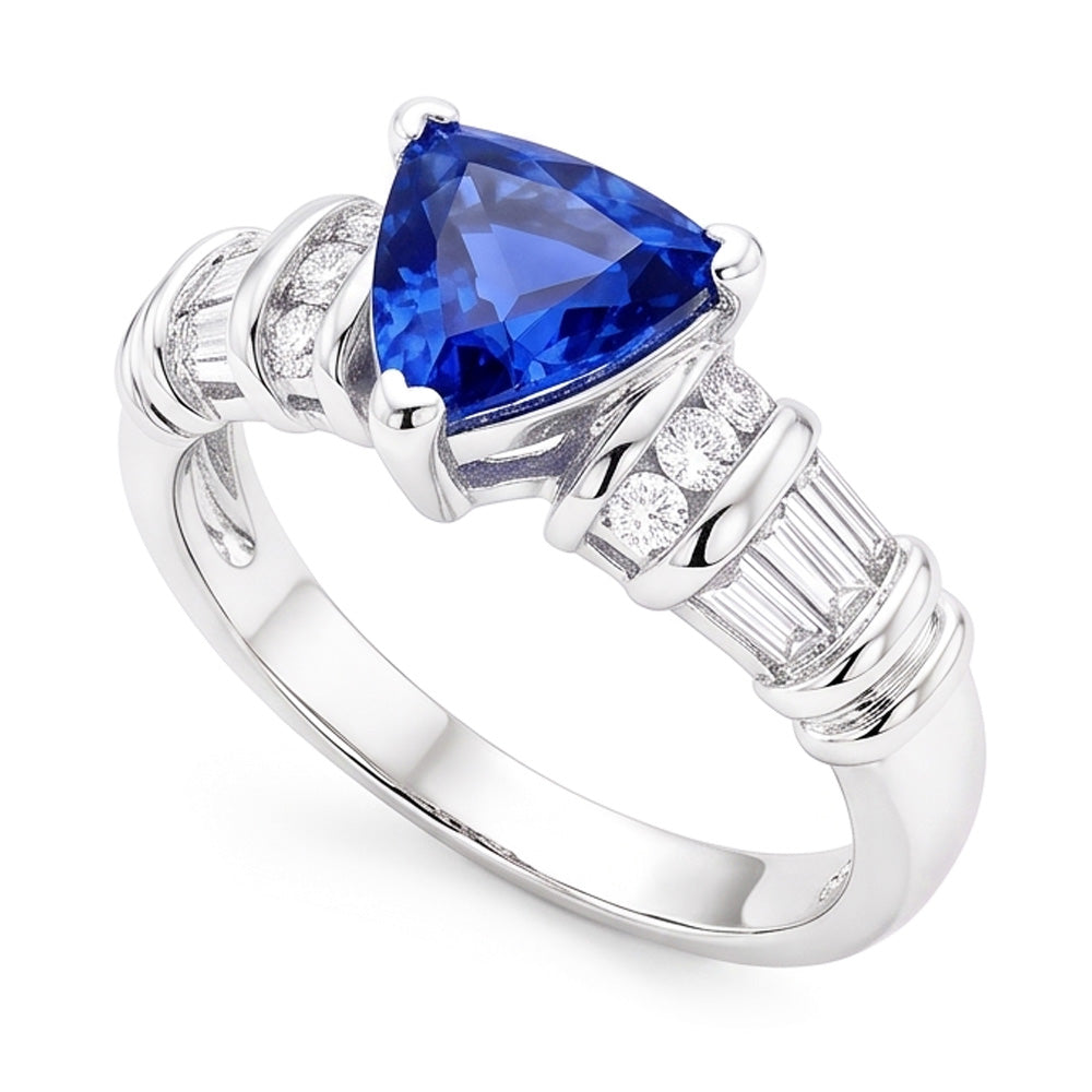 Edelstein Trillion Saphir Ring Baguette & Runde Natürlicher Diamant ( nicht im Labor gezüchtet )en 2,50 Karat