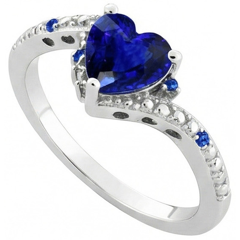 Edelstein-Verlobungs-Herz & runder blauer Saphir-Ring 2 Karat