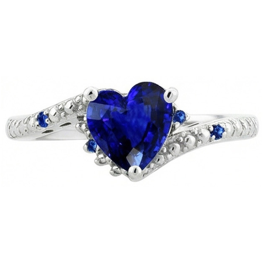 Edelstein-Verlobungs-Herz & runder blauer Saphir-Ring 2 Karat