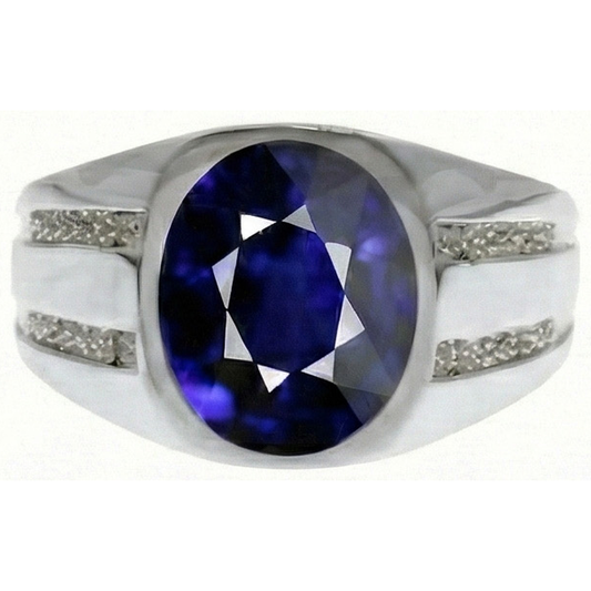 Edelstein Vintage Style Oval Blue Saphir Ring 3,50 Karat Natürlicher Diamant ( nicht im Labor gezüchtet )en