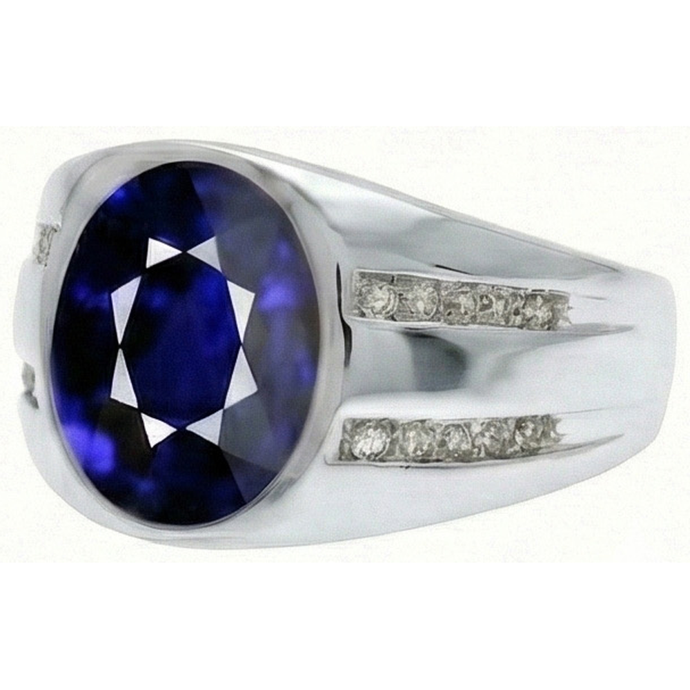 Edelstein Vintage Style Oval Blue Saphir Ring 3,50 Karat Natürlicher Diamant ( nicht im Labor gezüchtet )en