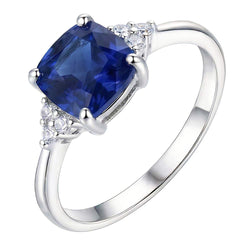 Edelstein Schmuck Kissen Saphir Ring 2,50 Karat kleiner runder Natürlicher Diamant ( nicht im Labor gezüchtet )