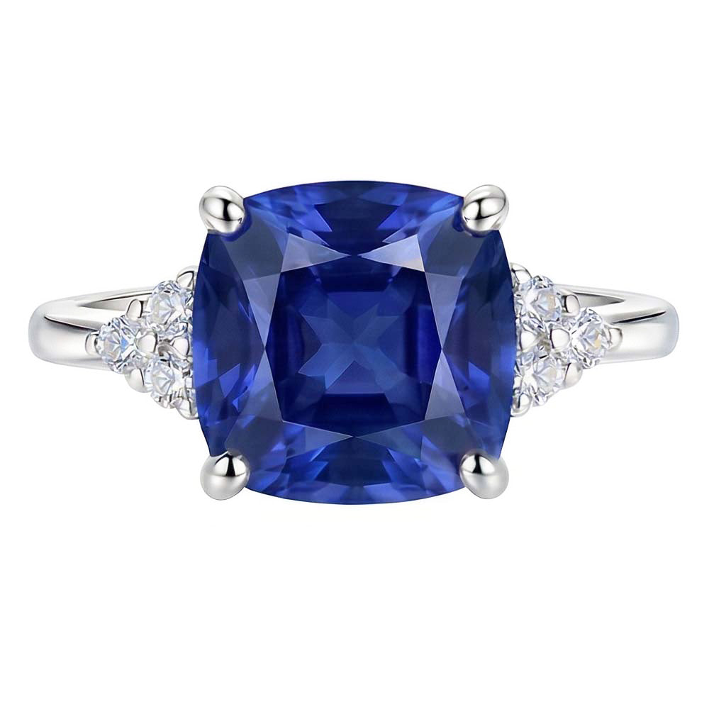 Edelstein Schmuck Kissen Saphir Ring 2,50 Karat kleiner runder Natürlicher Diamant ( nicht im Labor gezüchtet )