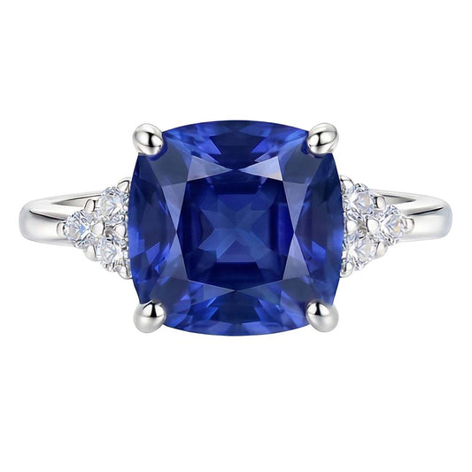 Edelstein Schmuck Kissen Saphir Ring 2,50 Karat kleiner runder Natürlicher Diamant ( nicht im Labor gezüchtet )