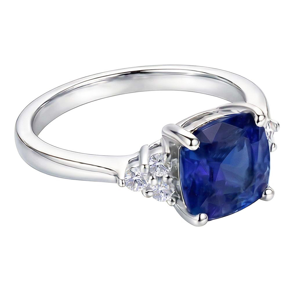 Edelstein Schmuck Kissen Saphir Ring 2,50 Karat kleiner runder Natürlicher Diamant ( nicht im Labor gezüchtet )