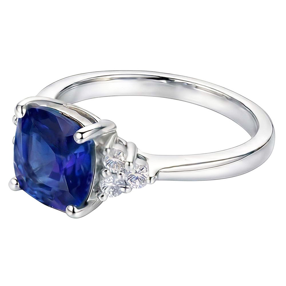Edelstein Schmuck Kissen Saphir Ring 2,50 Karat kleiner runder Natürlicher Diamant ( nicht im Labor gezüchtet )