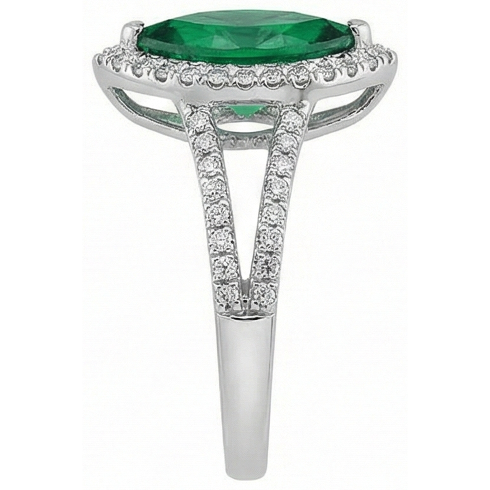 Edelsteinring 14K Marquise Grün Smaragd & Runde Aus der Erde Abgebauter Natürlicher Diamanten 3.35 Ct.