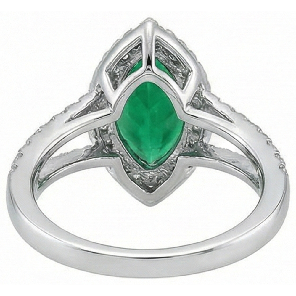 Edelsteinring 14K Marquise Grün Smaragd & Runde Aus der Erde Abgebauter Natürlicher Diamanten 3.35 Ct.