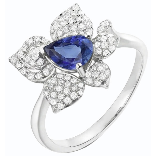 Edelsteinring Blauer Saphir & Natürlicher Diamant ( nicht im Labor gezüchtet )en 2.50 Karat Blumenstil