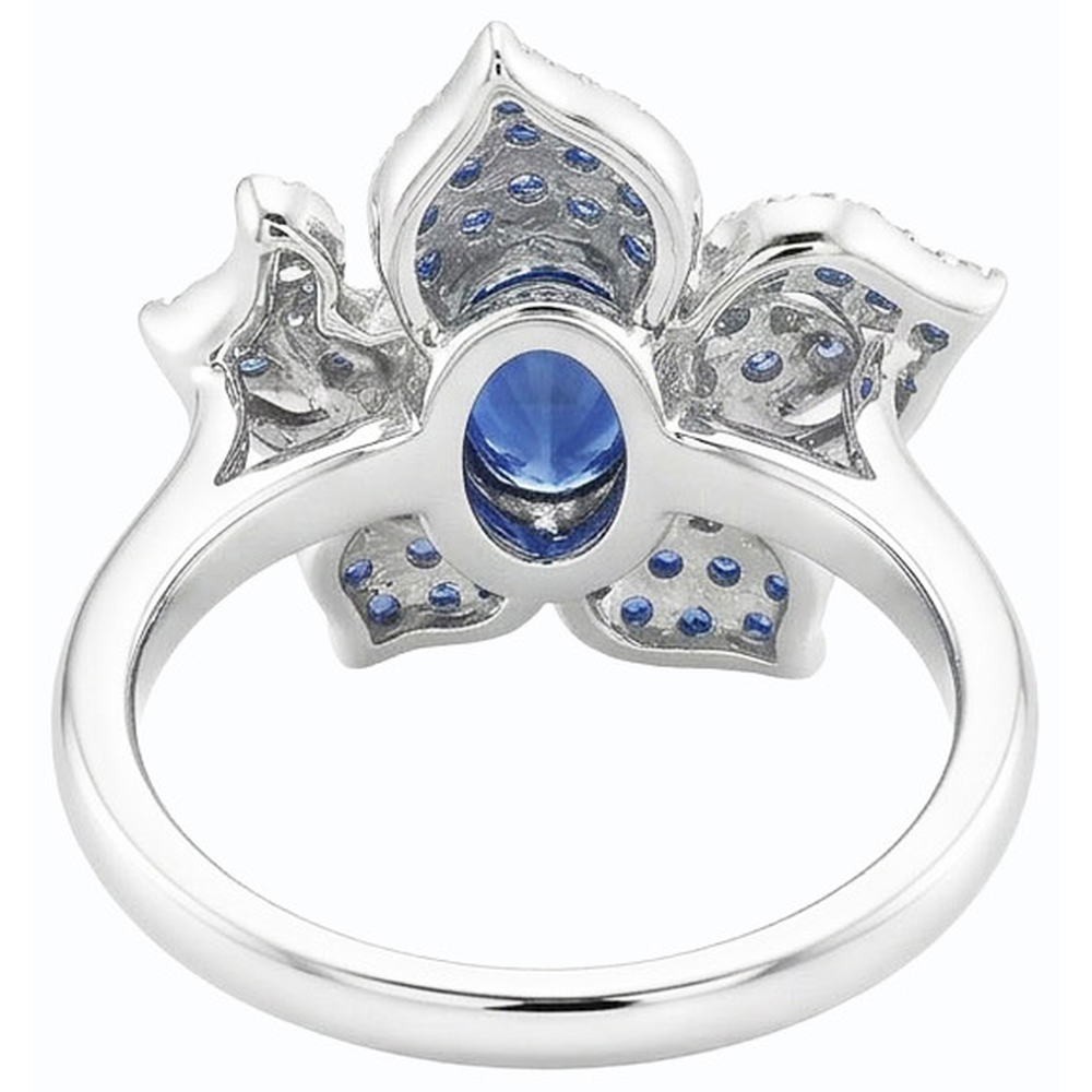 Edelsteinring Blauer Saphir & Natürlicher Diamant ( nicht im Labor gezüchtet )en 2.50 Karat Blumenstil
