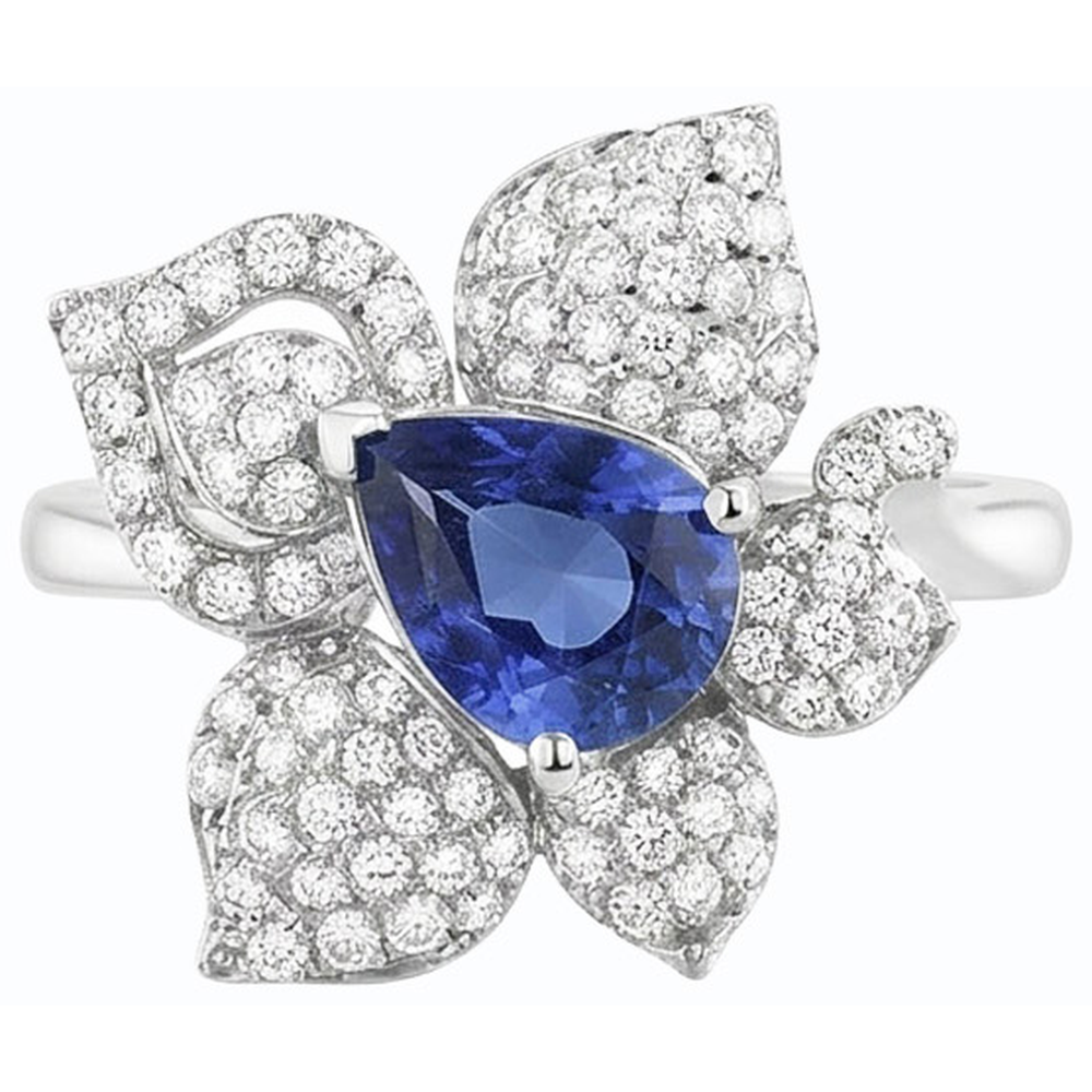 Edelsteinring Blauer Saphir & Natürlicher Diamant ( nicht im Labor gezüchtet )en 2.50 Karat Blumenstil