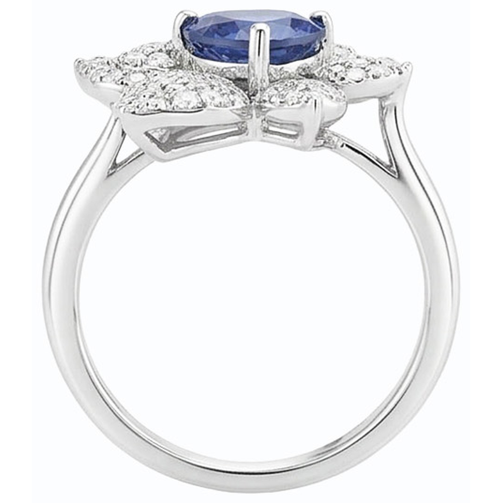Edelsteinring Blauer Saphir & Natürlicher Diamant ( nicht im Labor gezüchtet )en 2.50 Karat Blumenstil