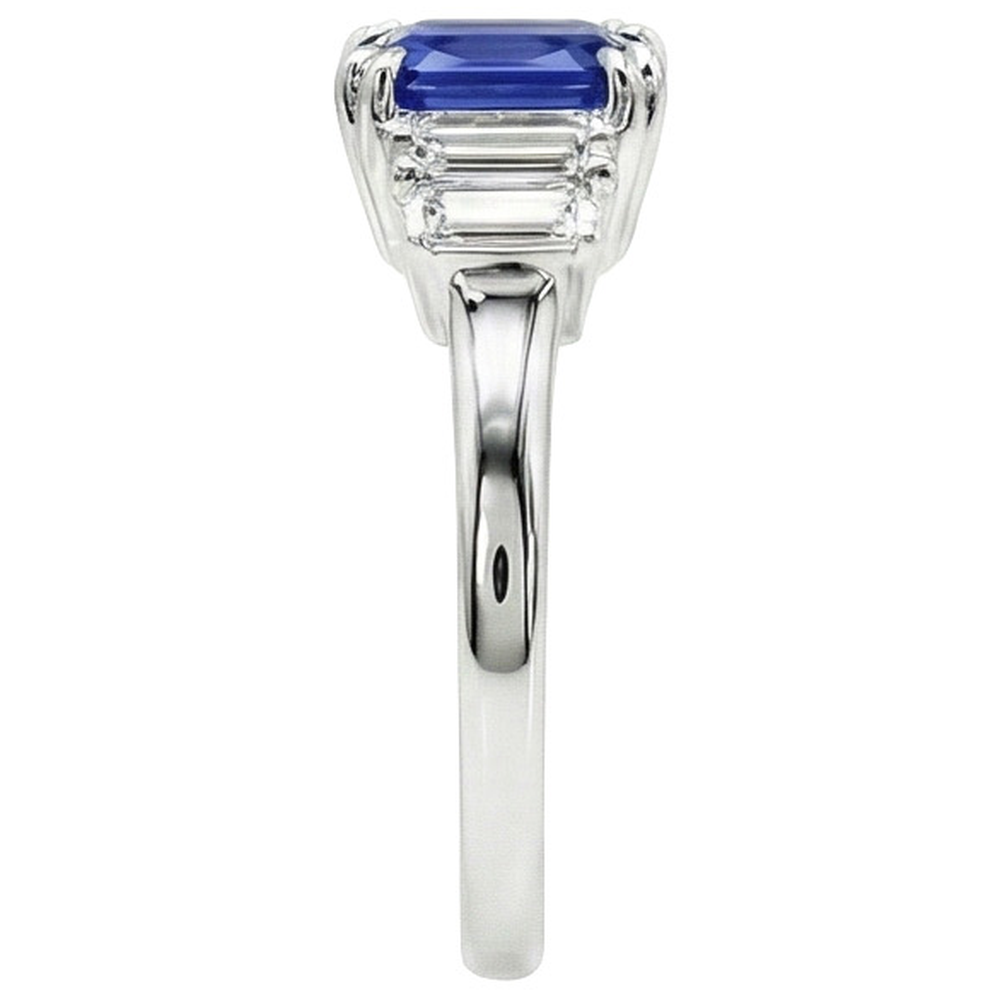 Edelsteinring Radiant Cut Ceylon Saphir & Baguette Aus der Erde Abgebauter Natürlicher Diamanten 3 Karat
