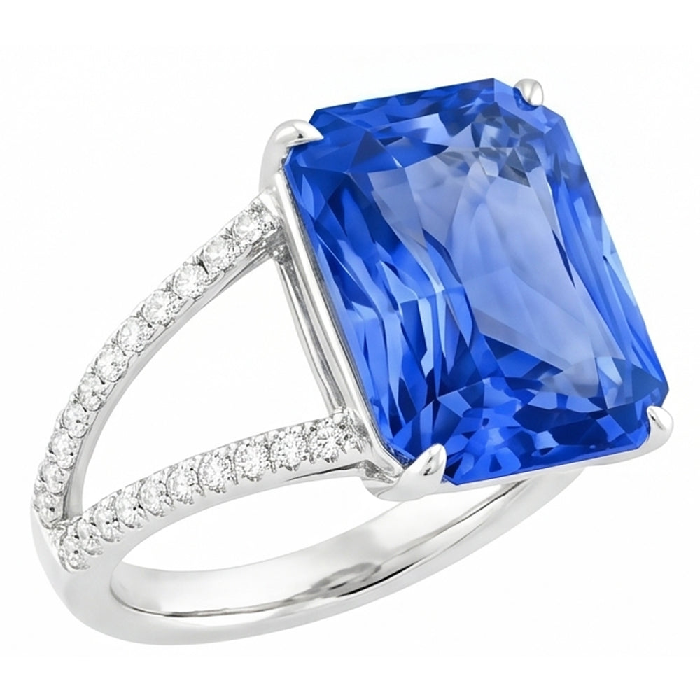Edelsteinring Strahlend blauer Saphir mit geteiltem Schaft runder Natürlicher Diamant ( nicht im Labor gezüchtet ) 5 Karat