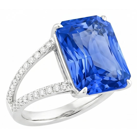 Edelsteinring Strahlend blauer Saphir mit geteiltem Schaft runder Natürlicher Diamant ( nicht im Labor gezüchtet ) 5 Karat
