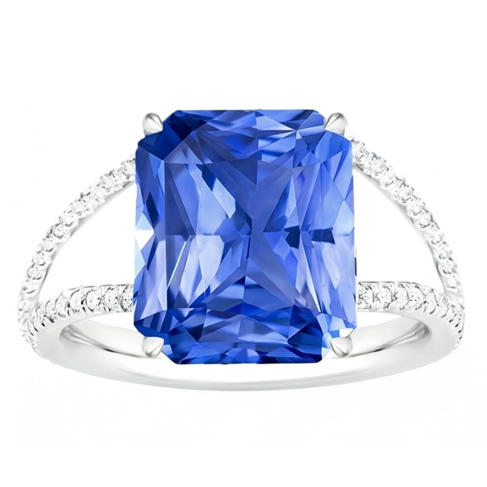 Edelsteinring Strahlend blauer Saphir mit geteiltem Schaft runder Natürlicher Diamant ( nicht im Labor gezüchtet ) 5 Karat