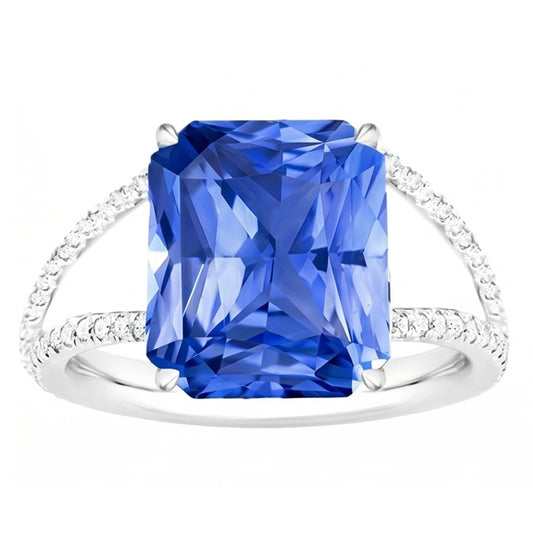 Edelsteinring Strahlend blauer Saphir mit geteiltem Schaft runder Natürlicher Diamant ( nicht im Labor gezüchtet ) 5 Karat