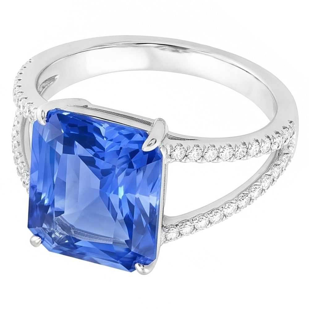 Edelsteinring Strahlend blauer Saphir mit geteiltem Schaft runder Natürlicher Diamant ( nicht im Labor gezüchtet ) 5 Karat