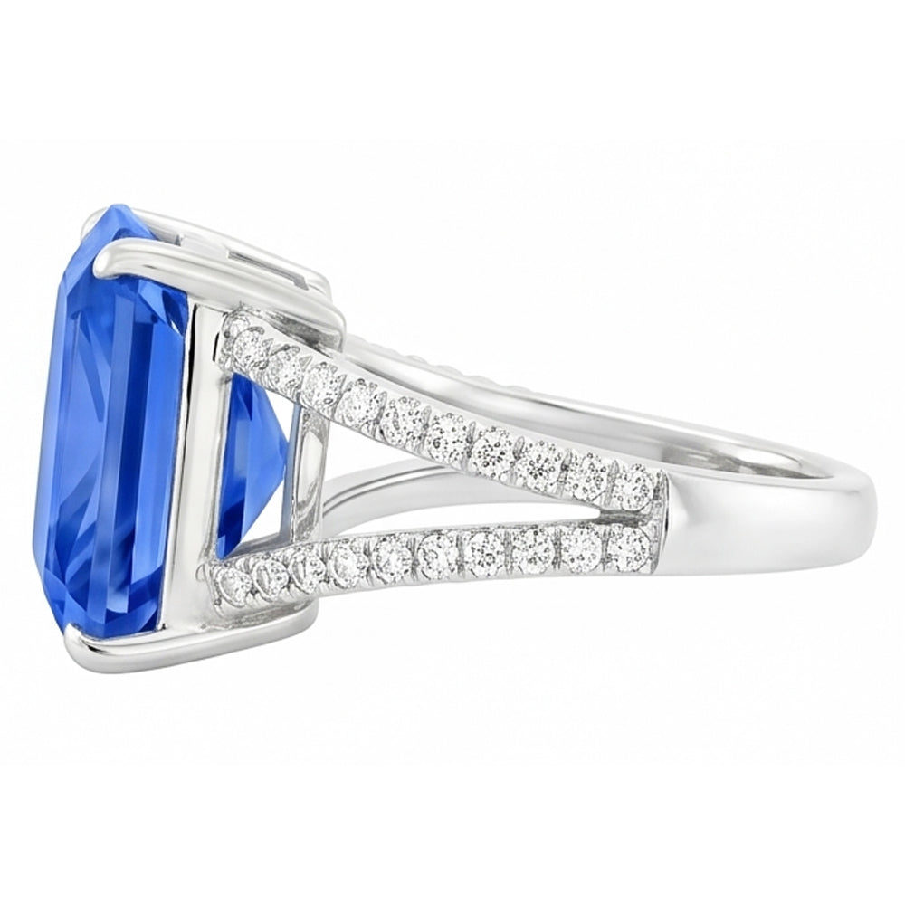 Edelsteinring Strahlend blauer Saphir mit geteiltem Schaft runder Natürlicher Diamant ( nicht im Labor gezüchtet ) 5 Karat