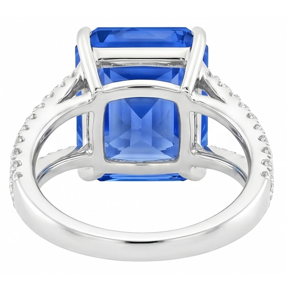 Edelsteinring Strahlend blauer Saphir mit geteiltem Schaft runder Natürlicher Diamant ( nicht im Labor gezüchtet ) 5 Karat
