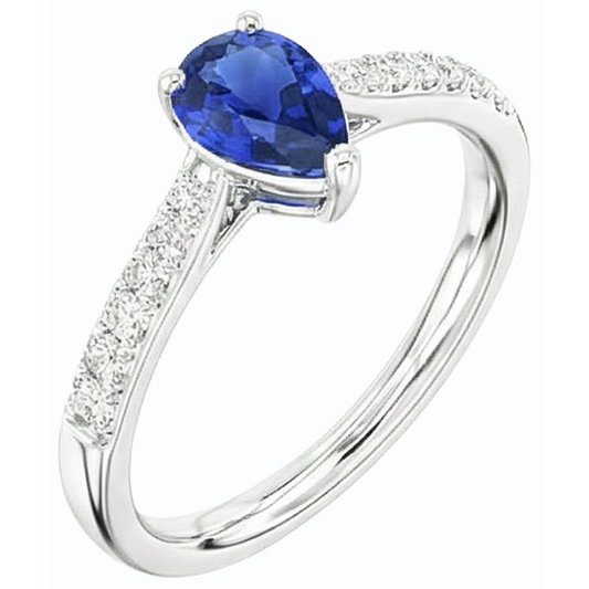 Edelsteinschmuck Blauer Saphir Ring Birne & Natürlicher Diamant ( nicht im Labor gezüchtet )en 2,50 Karat