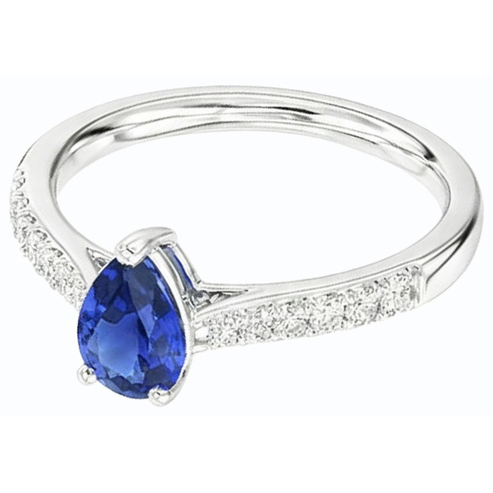 Edelsteinschmuck Blauer Saphir Ring Birne & Natürlicher Diamant ( nicht im Labor gezüchtet )en 2,50 Karat