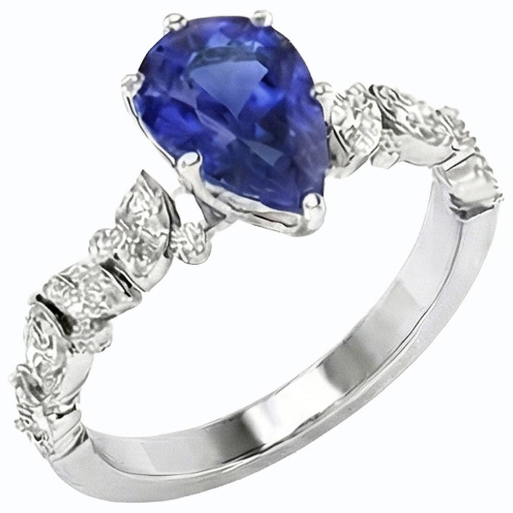 Edelsteinschmuck Blauer Saphir Ring Marquise & Runde Natürlicher Diamant ( nicht im Labor gezüchtet )en 3 Karat