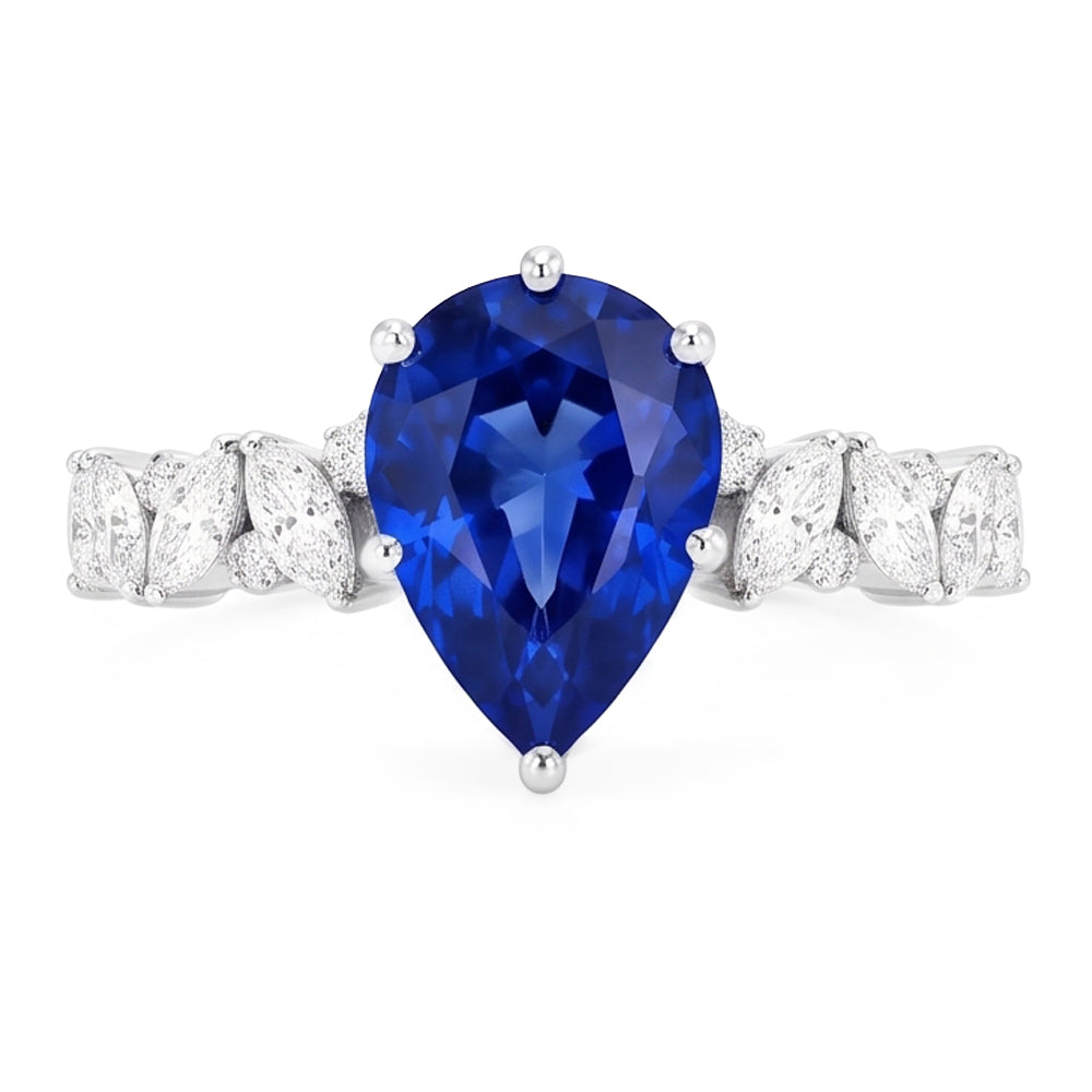 Edelsteinschmuck Blauer Saphir Ring Marquise & Runde Natürlicher Diamant ( nicht im Labor gezüchtet )en 3 Karat
