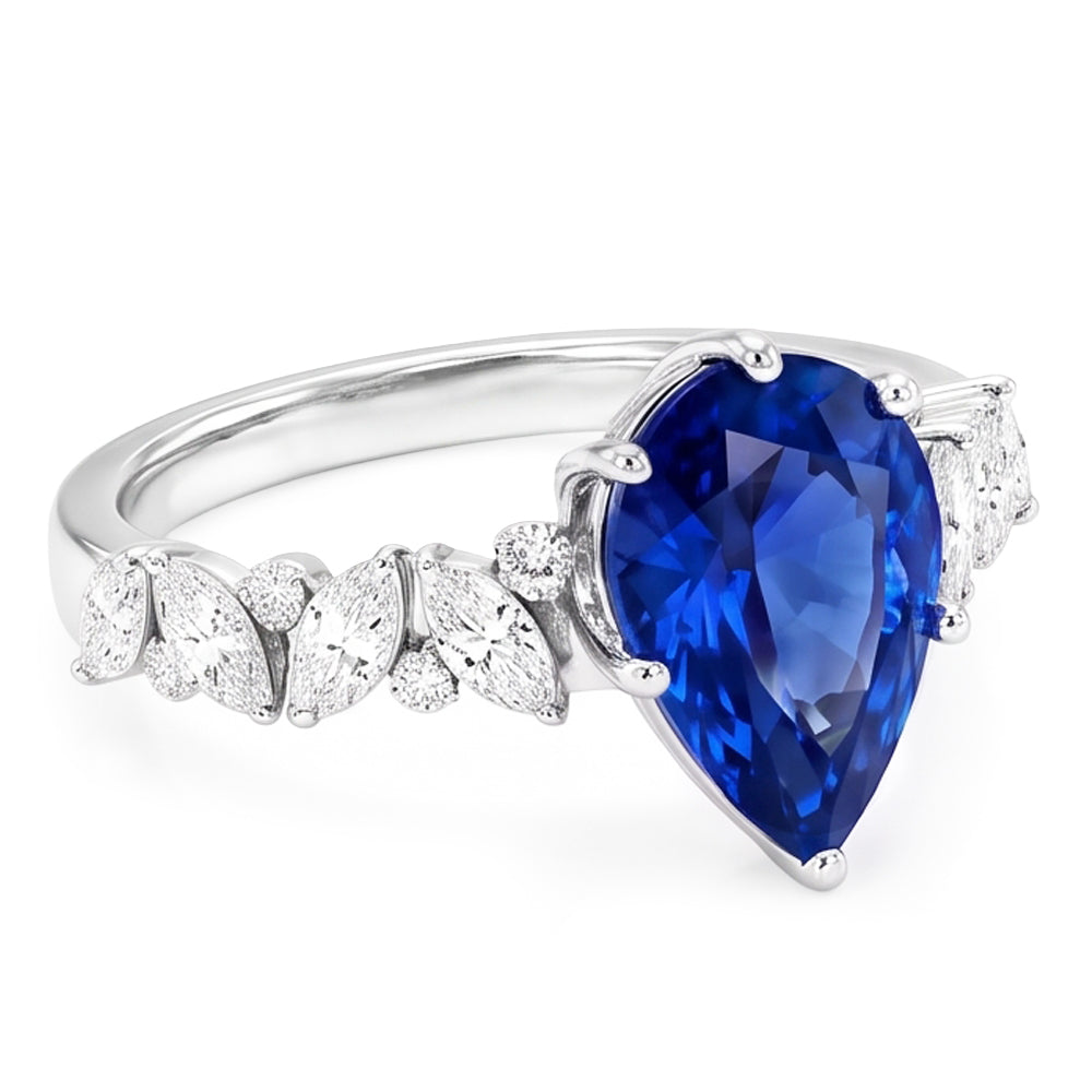 Edelsteinschmuck Blauer Saphir Ring Marquise & Runde Natürlicher Diamant ( nicht im Labor gezüchtet )en 3 Karat