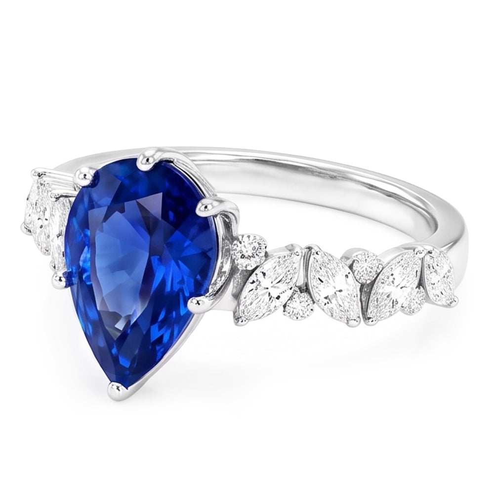 Edelsteinschmuck Blauer Saphir Ring Marquise & Runde Natürlicher Diamant ( nicht im Labor gezüchtet )en 3 Karat