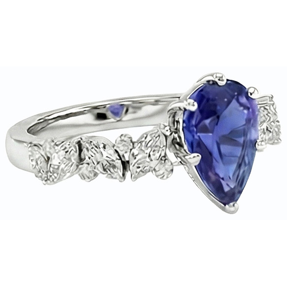 Edelsteinschmuck Blauer Saphir Ring Marquise & Runde Natürlicher Diamant ( nicht im Labor gezüchtet )en 3 Karat