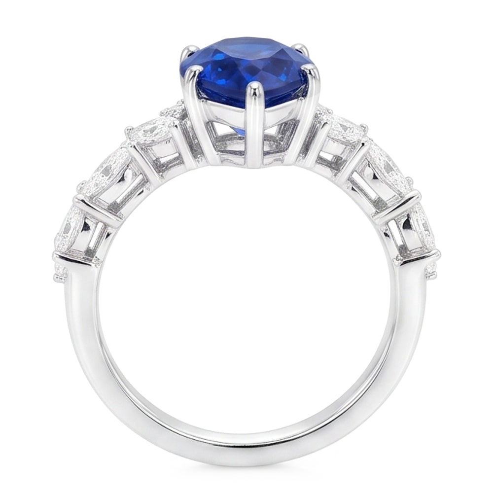 Edelsteinschmuck Blauer Saphir Ring Marquise & Runde Natürlicher Diamant ( nicht im Labor gezüchtet )en 3 Karat