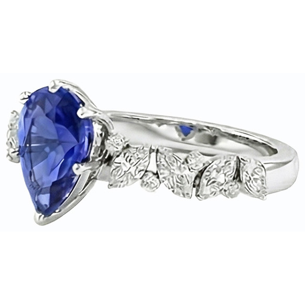 Edelsteinschmuck Blauer Saphir Ring Marquise & Runde Natürlicher Diamant ( nicht im Labor gezüchtet )en 3 Karat