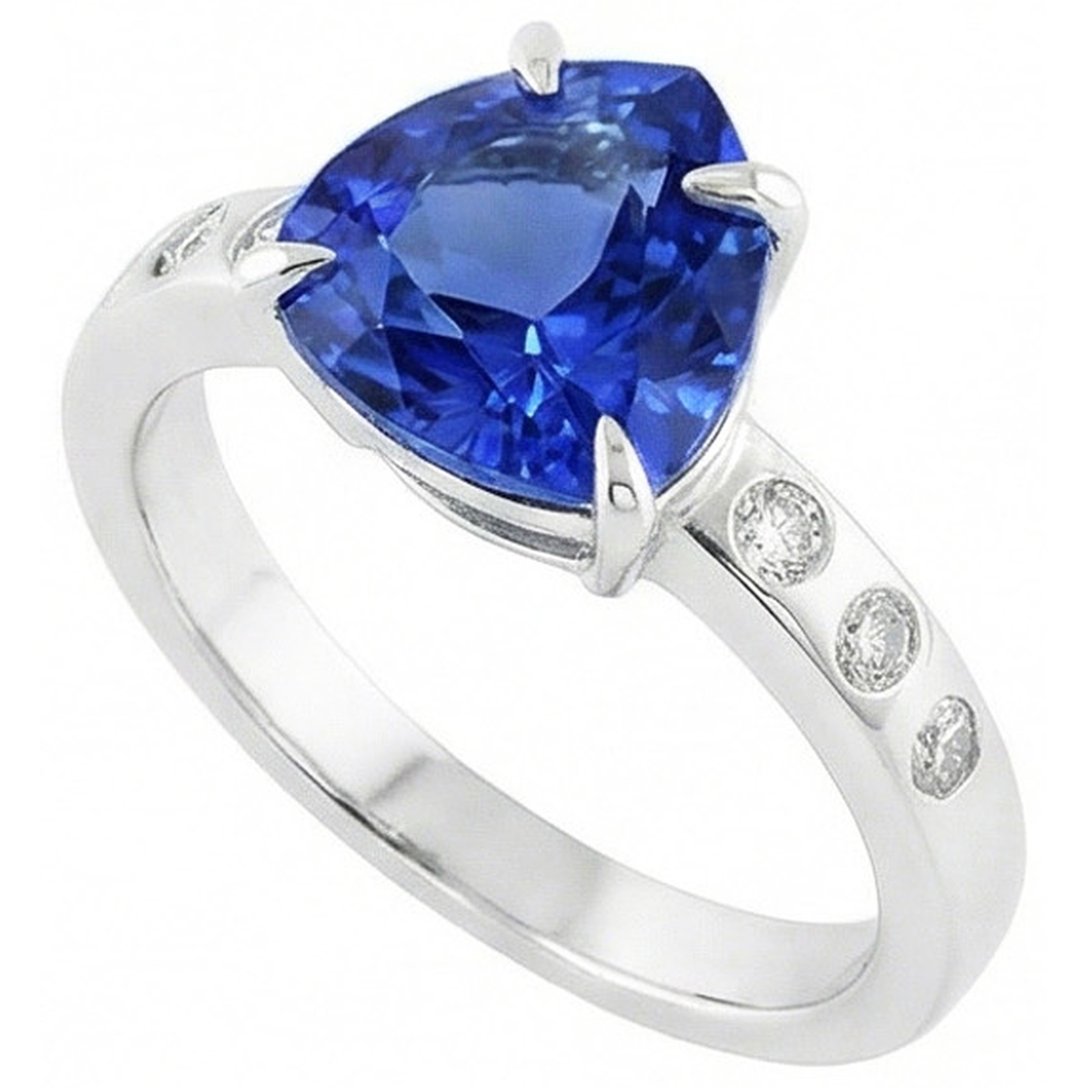 Edelsteinschmuck Trillion Saphir Ring bündige Fassung 2 Karat