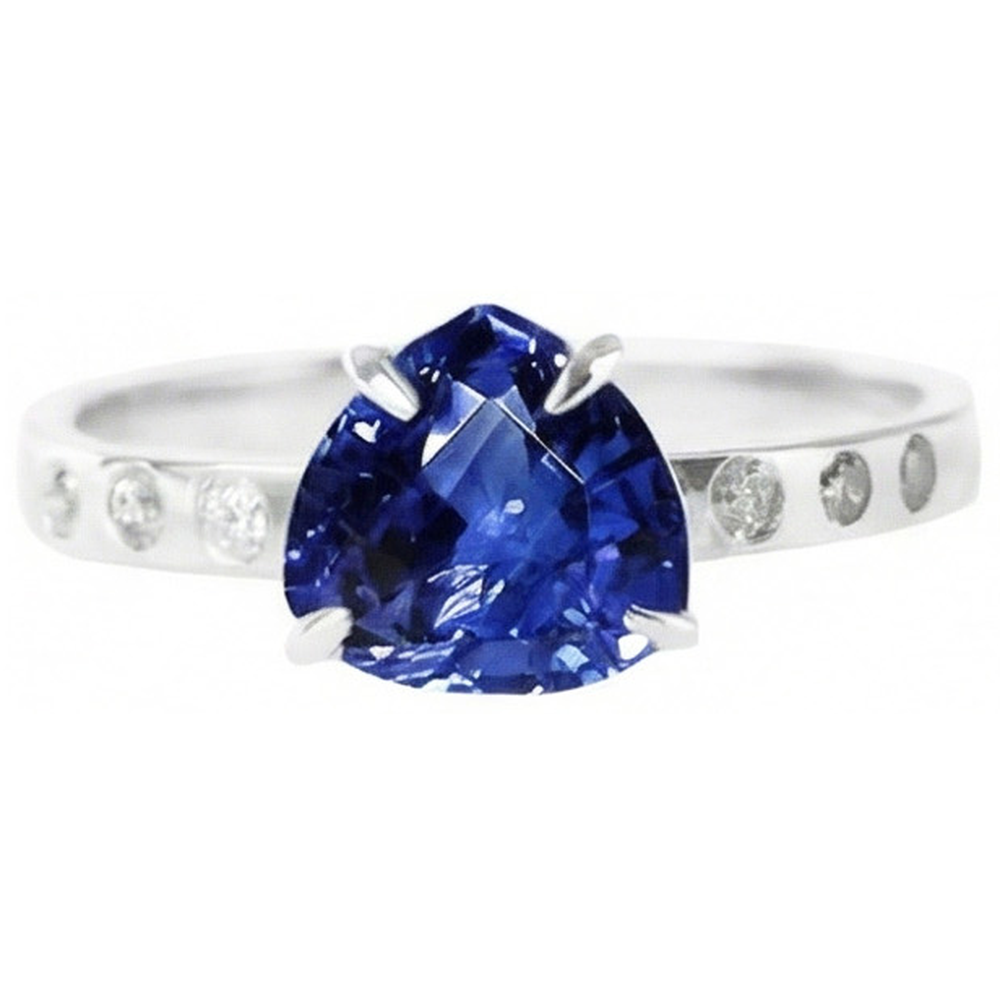 Edelsteinschmuck Trillion Saphir Ring bündige Fassung 2 Karat
