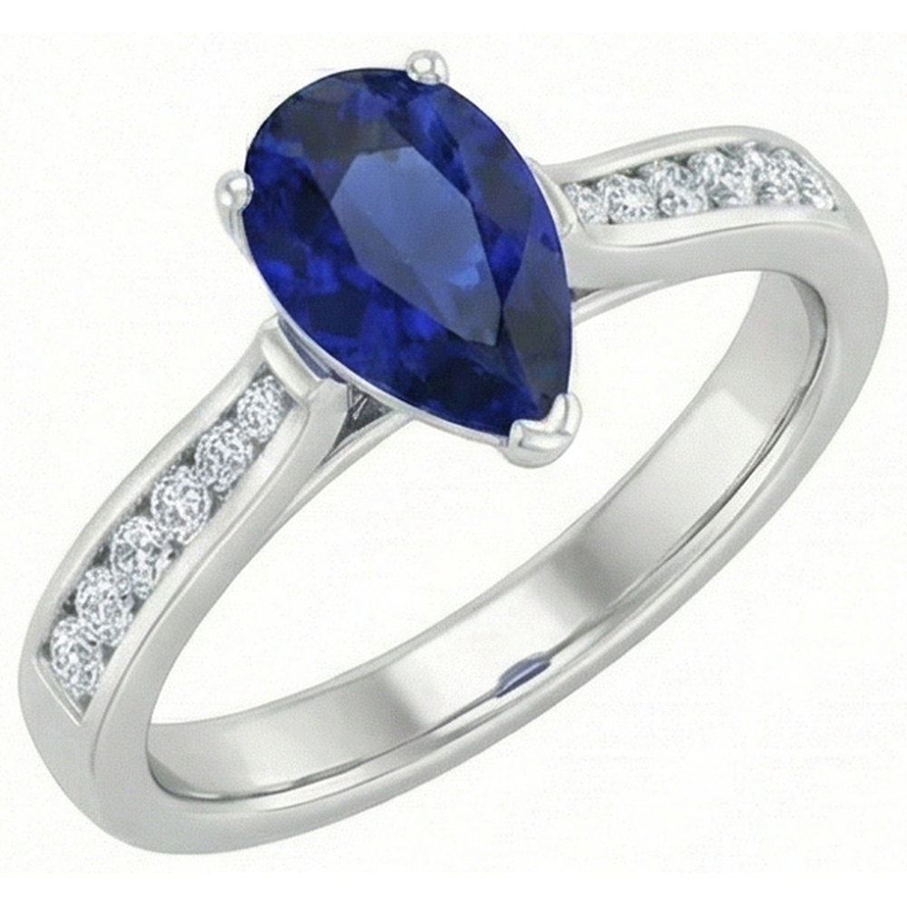 Edelsteinschmuck Verlobungsring Birne Blauer Saphir 2 Karat