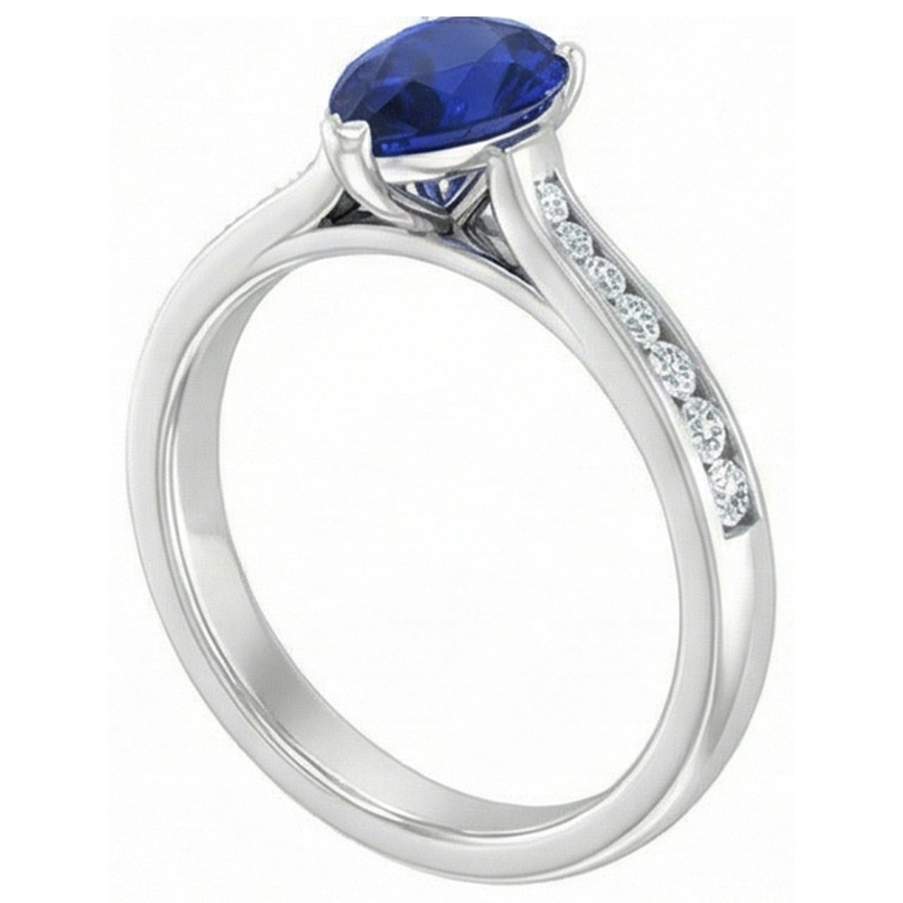 Edelsteinschmuck Verlobungsring Birne Blauer Saphir 2 Karat