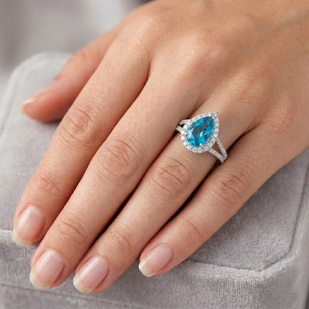 Edler Diamant Halo-Fassung Ring – Blauer Diamant 3,5 Karat 14K