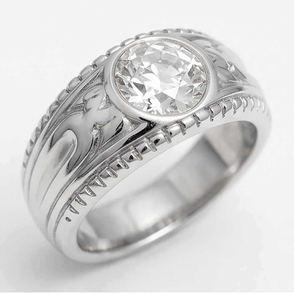 Edler Diamant Herrenring – Old Mine Cut 2 Karat 10K White Gold