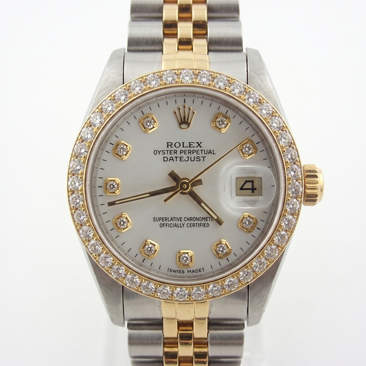 Rolex Damen Datejust Uhr Diamant Weißes Zifferblatt Lünette – Bicolor