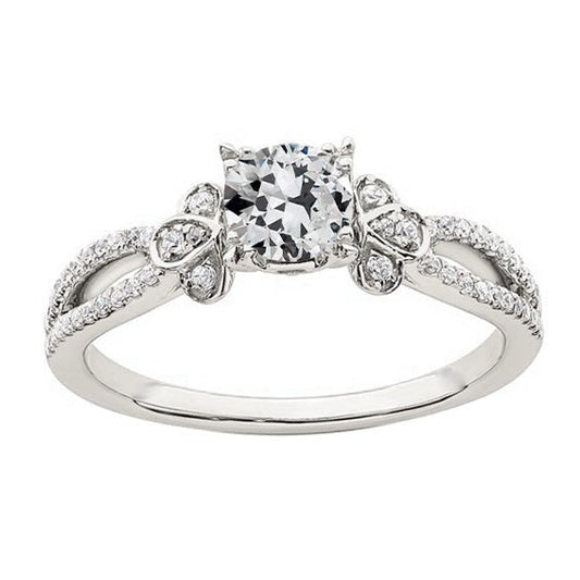 Ehering Alter Minenschliff Echt Diamant Gold Gespaltener Schaft 3.50 Karat