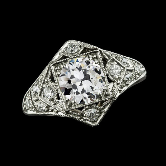 Ehering Alter Schnitt Runden Echt Diamants 3 Karat Antik-Stil Milgrain
