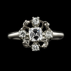 Ehering Asscher & runder Echt Diamant Antik-Stil Gold 3 Karat