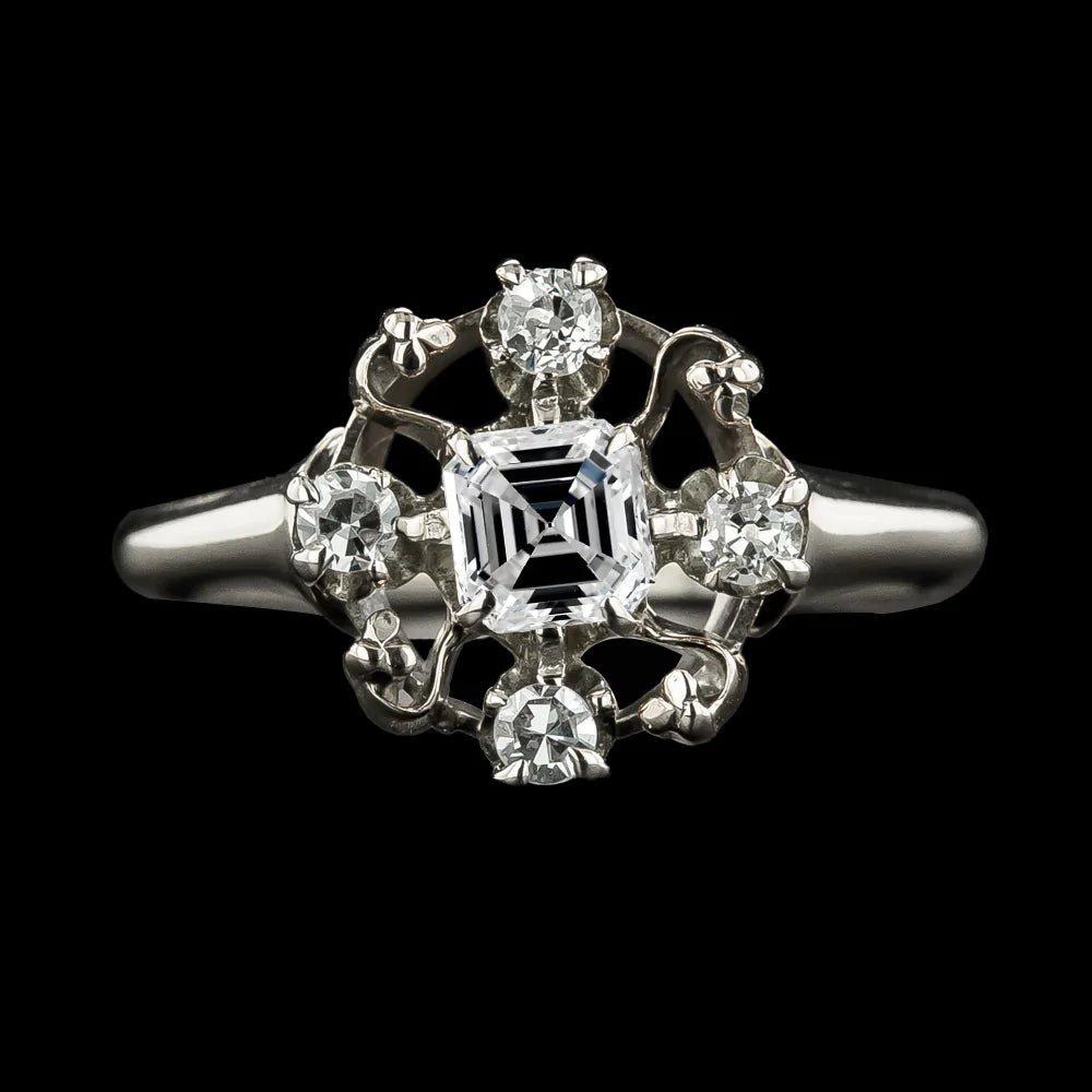 Ehering Asscher & runder Echt Diamant Antik-Stil Gold 3 Karat