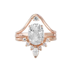 Ehering-Satz Oval alter Bergmann Echt Diamant Crown Stil 6 Karat Gold