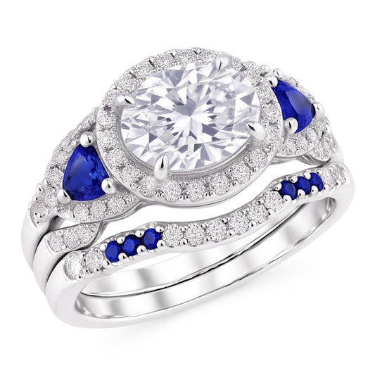 Ehering Set Aus der Erde Abgebauter Natürlicher Diamant Blauer Saphir 5 Karat Damen Schmuck